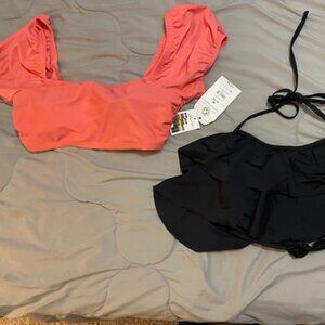 Brand New Orange and Black Bikini Tops. Size M. Get ready for the sun!